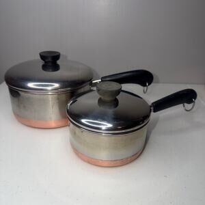 Revere Ware Copper Bottom Stainless Steel 2 qt & 1 qt Pots Lids 1801 Made in USA